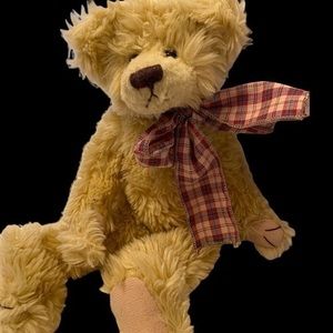 STUFFED BEAR LAND BEAR; SO CUTE WITH PLAID BOW